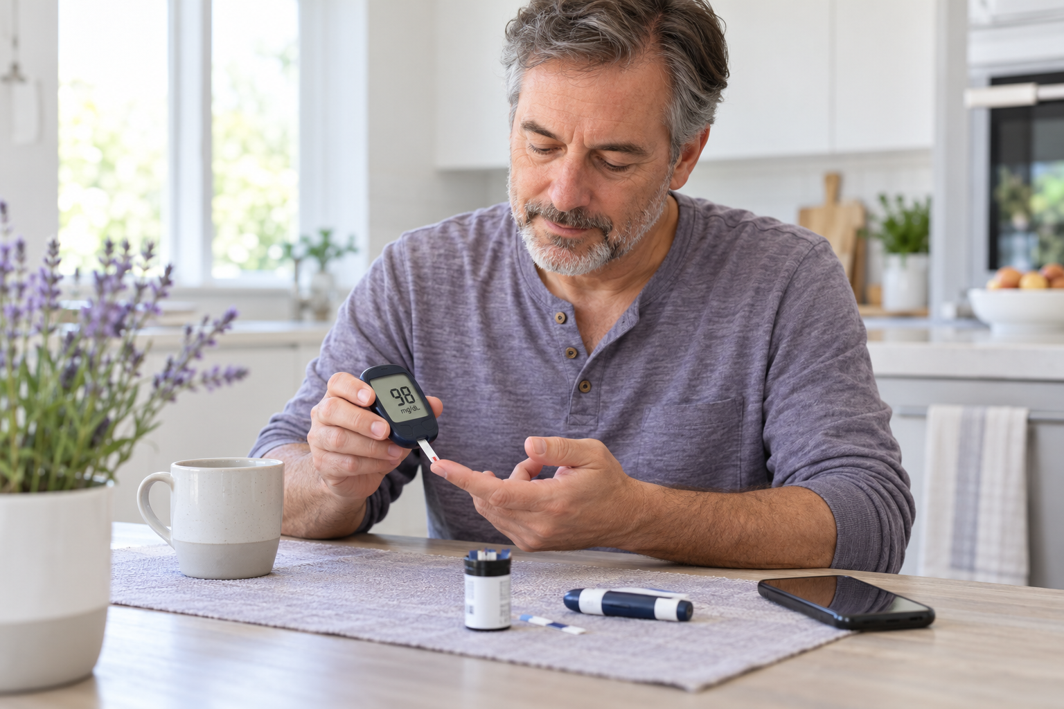 Illustrative scene of a person checking blood glucose